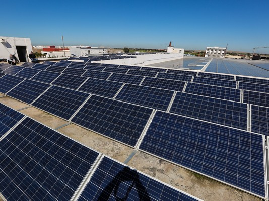 Solar panels on the roof of Maghreb Industries building in Morocco